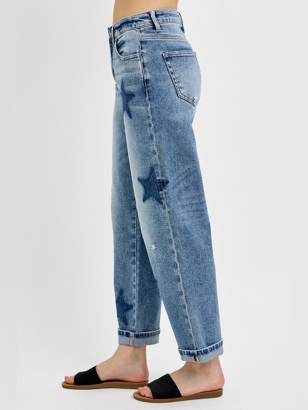 PGA21091X MEDIUM PLUS Risen Mid Rise Boyfriend Star Shadow Detail Cuffed Jeans - Picture 3 of 4